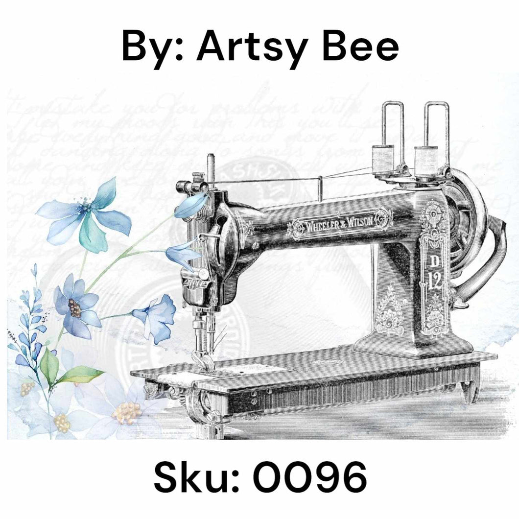 Blue Floral Sewing Machine - Round Drill AB