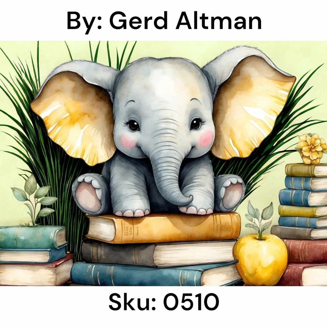 Elephant on Books - Round Drill AB