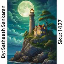 Load image into Gallery viewer, Moonlit Lighthouse - Square Drill AB
