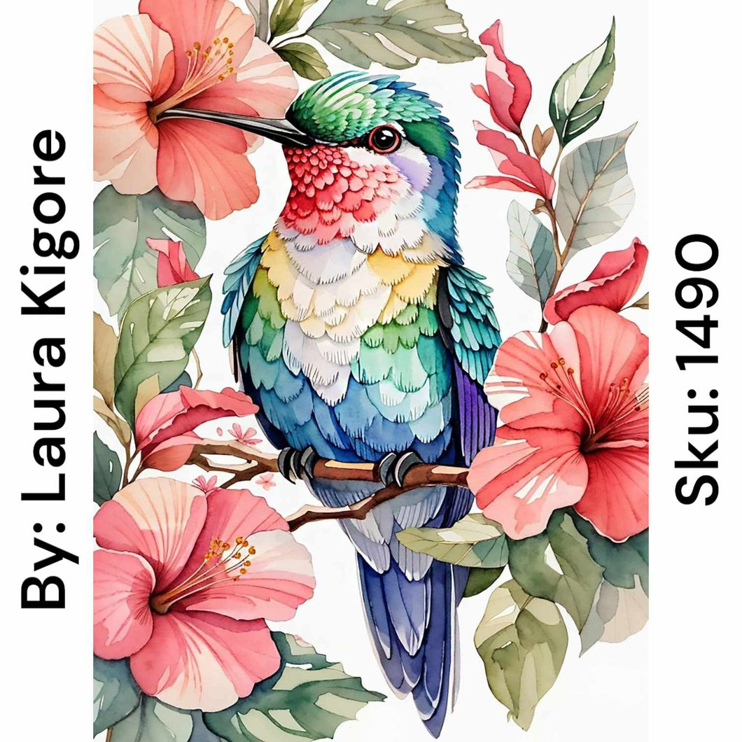 Colorful Hummingbird and Flowers - Square Drill AB