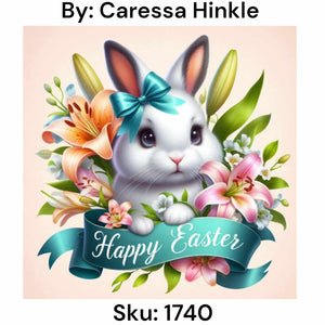 White Happy Easter Bunny - Square Drill AB