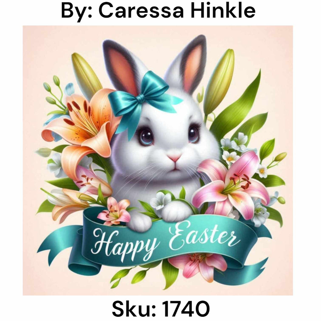 White Happy Easter Bunny - Square Drill AB
