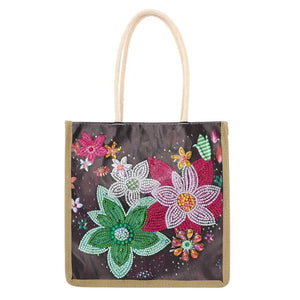 Rope Tote Bag - Black Floral