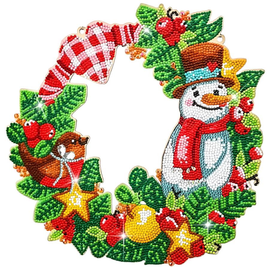 Wood Wall Hanging - Snowman Wreath