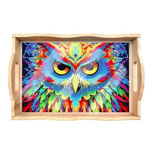 Wood Serving Tray - Colorful Owl