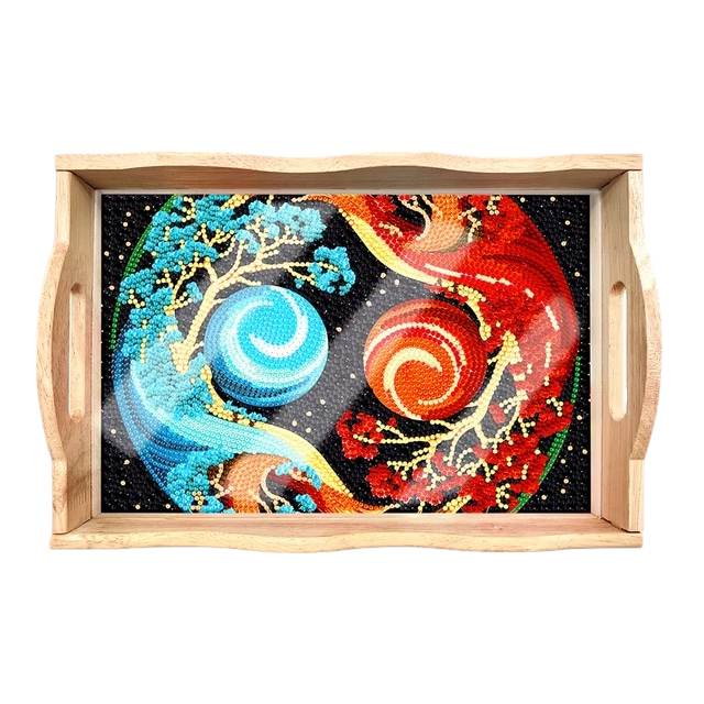 Wood Serving Tray - Fire & Ice Ying Yang