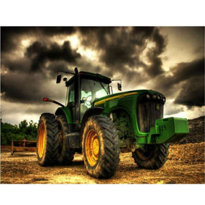 Green Tractor in Field - Round Drill AB