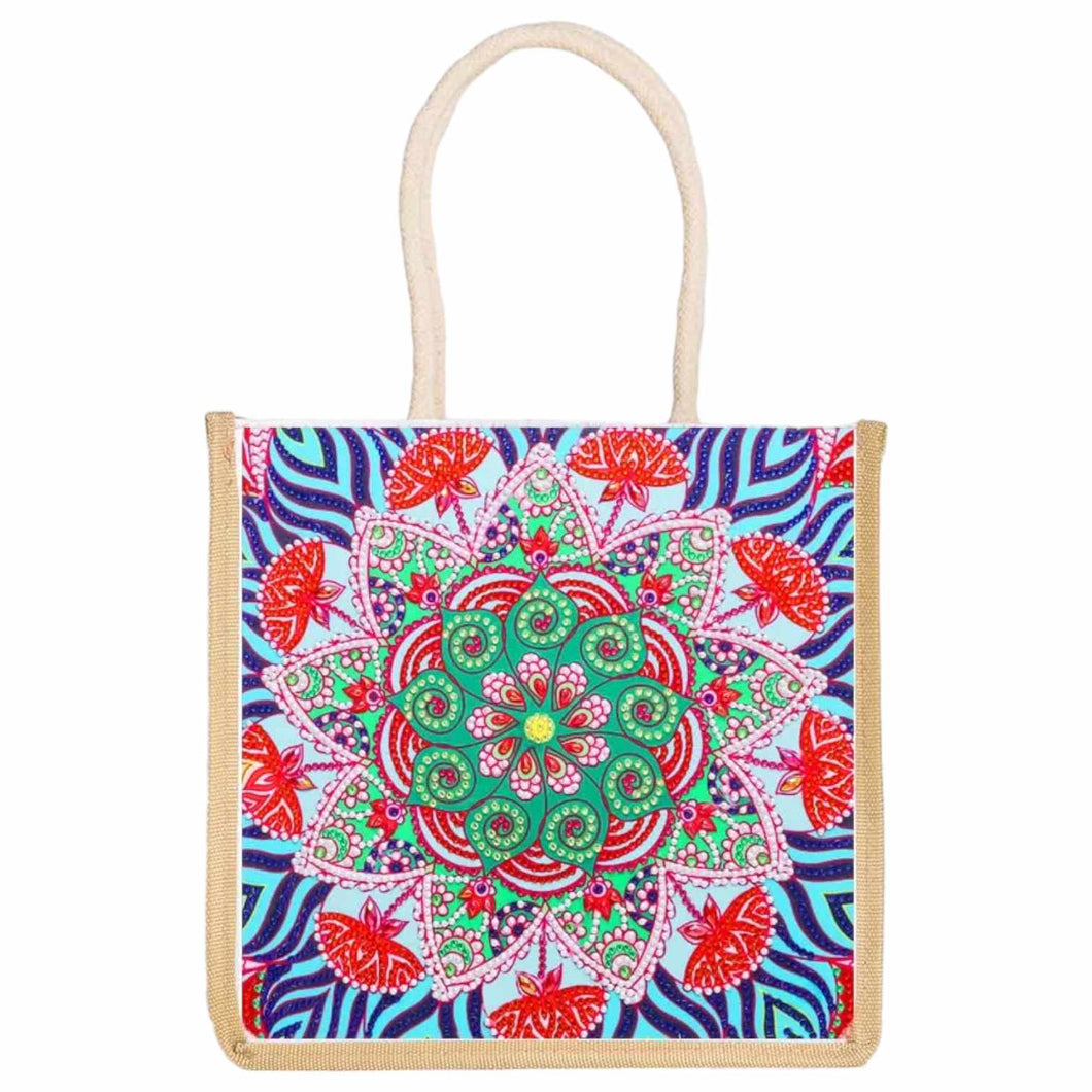 Rope Tote Bag - Floral Abstract Mandala