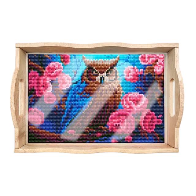 Wood Serving Tray - Owl & Flowers