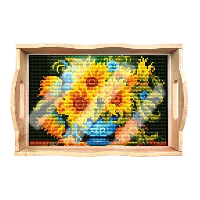 Wood Serving Tray - Sunflower Vase