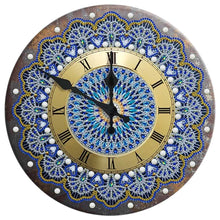 Load image into Gallery viewer, Tin Clock - Blue and Gold Abstract
