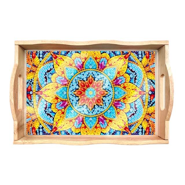 Wood Serving Tray - Yellow Abstract