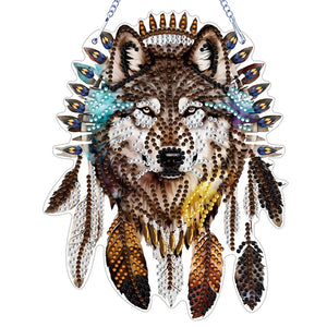 Acrylic Wall Hanging - Feather Dreamcatcher Wolf