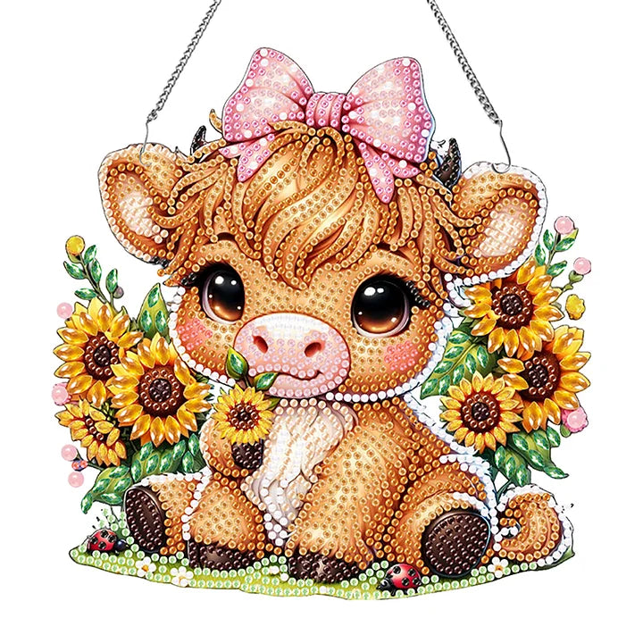 Acrylic Wall Hanging - Highland Cow and Sunflowers